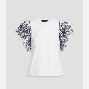 Veronica Beard Julianka Top Ruffled Sleeve embroidered Trim White Sz XS